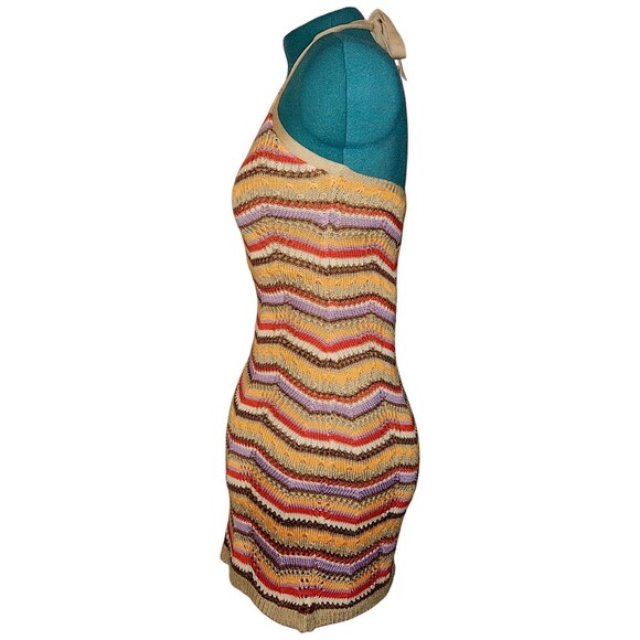 SO Goods For Life Multicolor Chevron Knit Sleeveless Halter Dress Tie Back Small - Picture 3 of 6